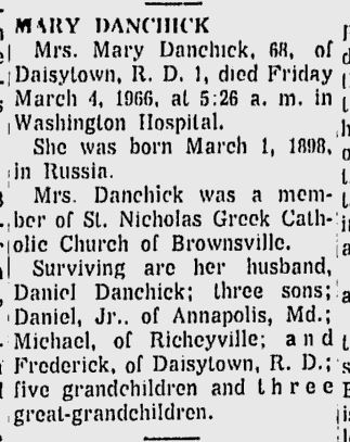 Mary Danchick obit